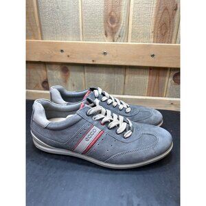 Ecco Mens Casual Leather Sneakers EU40 US6-6.5 Gray & Red Lace-Up Shoes